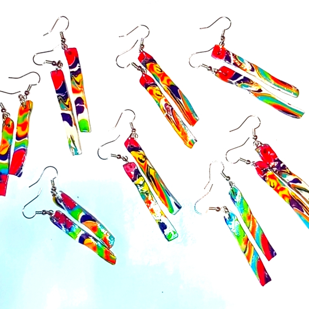 Clay earrings-Multicolor Twigs